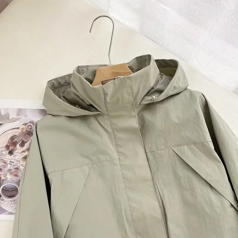Chaqueta Cortavientos de Primavera y Otoño para Mujer, Chaqueta con Capucha de Alta Calidad, Chaqueta con Cuello Alto, Abrigo Urbano para Mujer