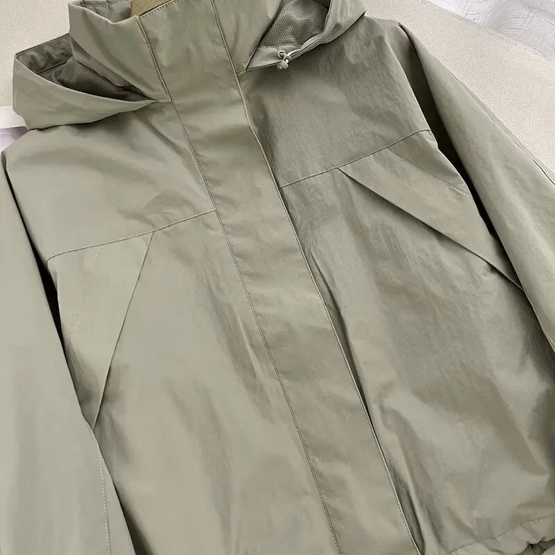 Chaqueta Cortavientos de Primavera y Otoño para Mujer, Chaqueta con Capucha de Alta Calidad, Chaqueta con Cuello Alto, Abrigo Urbano para Mujer