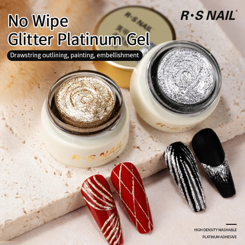 RSNAIL Esmalte de Uñas en Gel Platino Sin Capa Pegajosa 8g, Gel Metálico Brillante Dorado y Plateado para Delineado, Delineador para Dibujo Francés, Arte de Uñas DIY