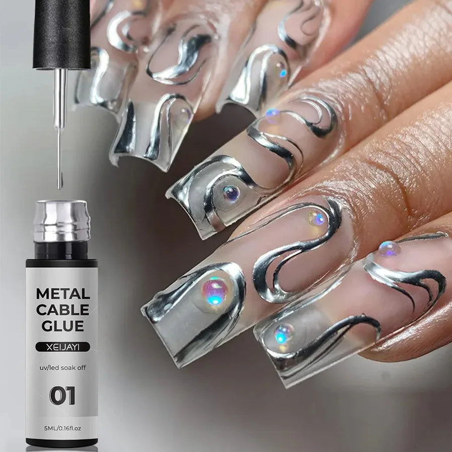 Esmalte de revestimiento de Gel para uñas con pintura metálica dorada, pintura con efecto espejo de Metal 3D, dibujo de Gel para uñas, pincel incorporado, Gel cromado UV