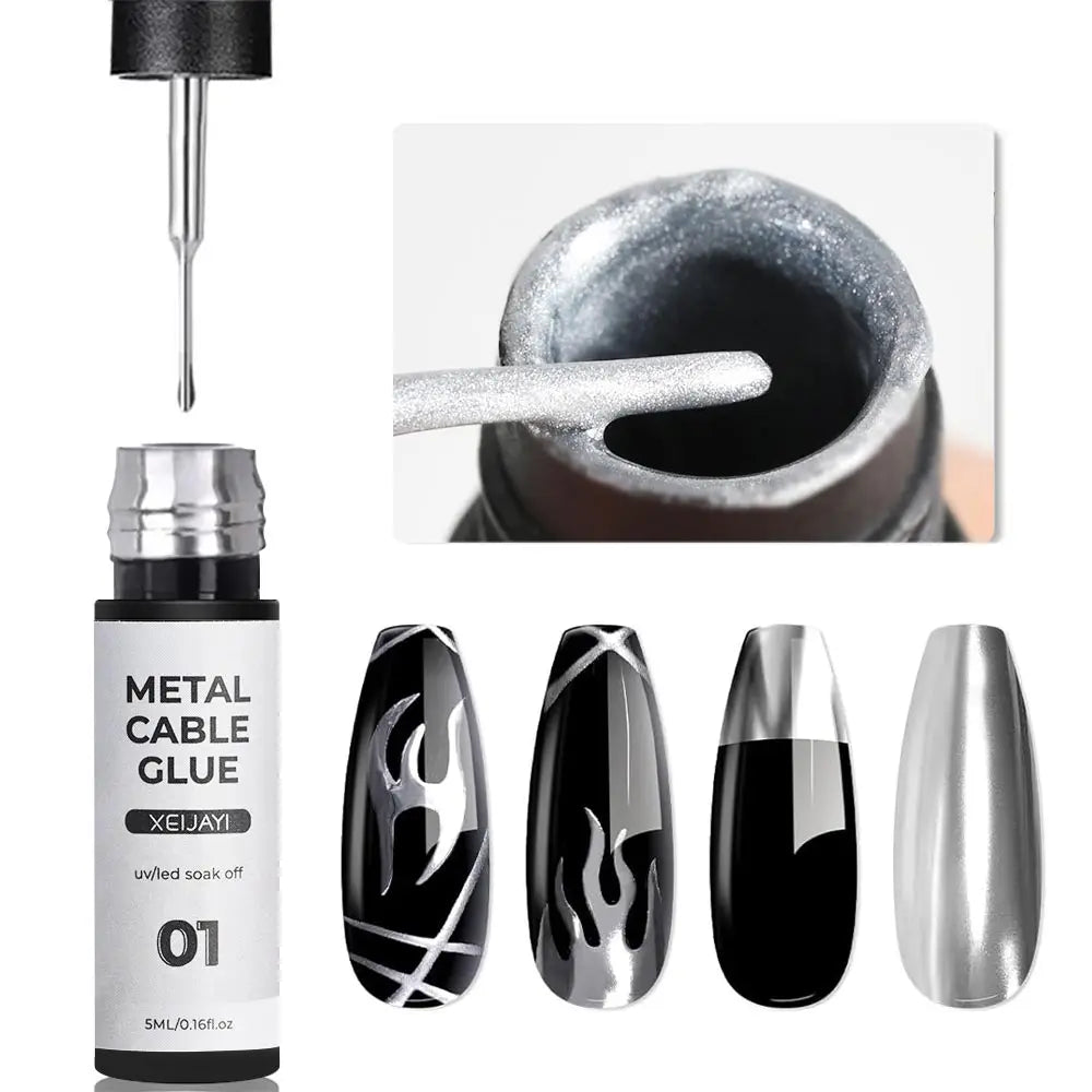 Esmalte de revestimiento de Gel para uñas con pintura metálica dorada, pintura con efecto espejo de Metal 3D, dibujo de Gel para uñas, pincel incorporado, Gel cromado UV