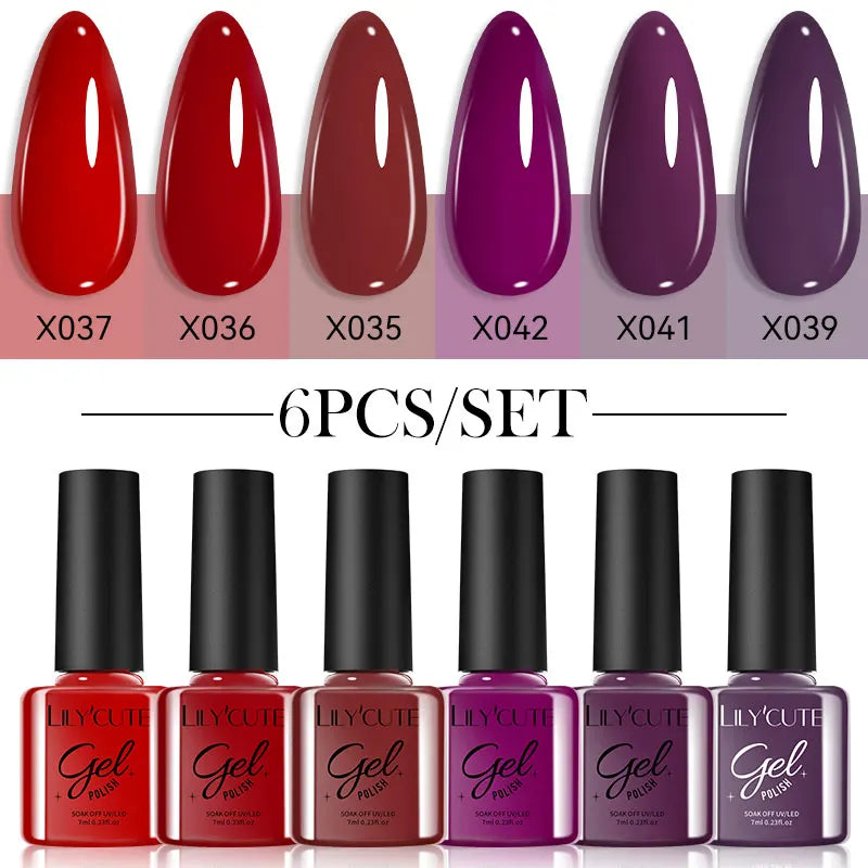 LILYCUTE-Juego de esmaltes en Gel para uñas, barniz semipermanente para manicura UV, serie café, 125 colores, 7ml, 6 unidades por Set
