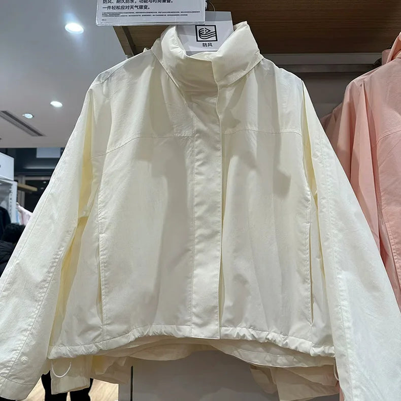 Chaqueta Cortavientos de Primavera y Otoño para Mujer, Chaqueta con Capucha de Alta Calidad, Chaqueta con Cuello Alto, Abrigo Urbano para Mujer