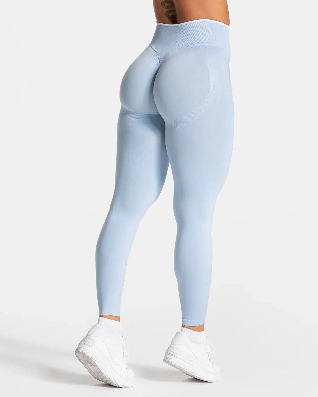 Nuevos leggings de yoga para mujer con bloques de color, mallas sin costuras de punto, cintura alta, efecto levantacola, para gimnasio y entrenamiento, con borde blanco, leggings deportivos.