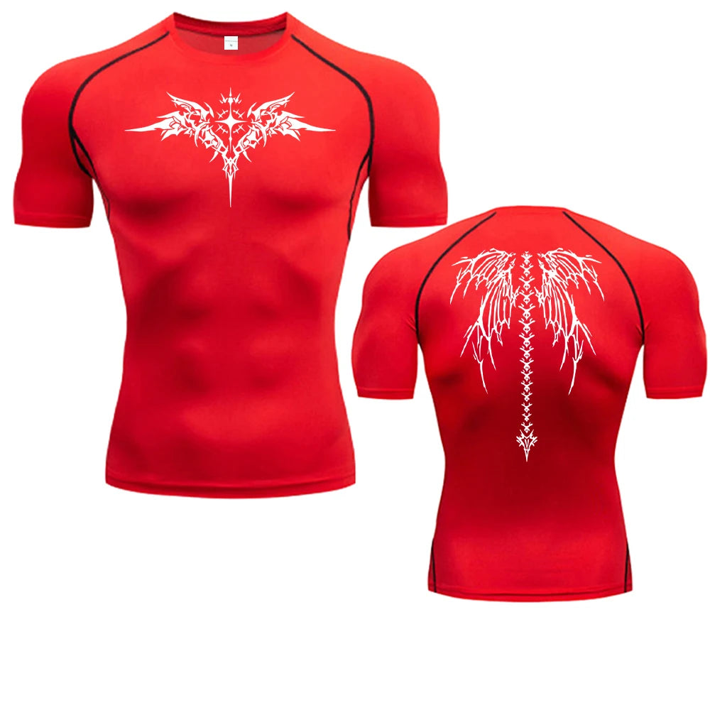 Camiseta de compresión con estampado de Anime para hombre, camiseta para correr, ropa deportiva de secado rápido para gimnasio, camisetas transpirables de manga corta