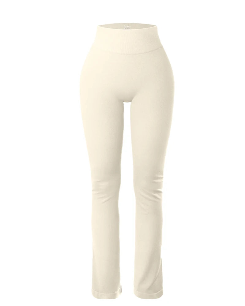 Leggings Sólidos para Mujer, Pantalones de Yoga de Punto Sin Costuras, Pantalones Acampanados, Leggings Deportivos Casuales Ajustados de Cintura Alta con Efecto Levanta Glúteos
