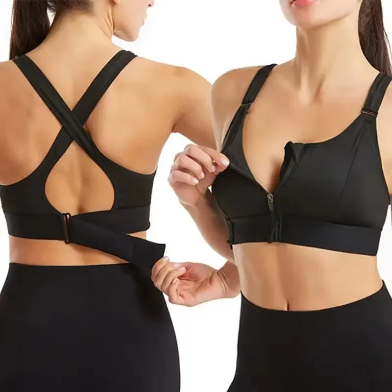 Sujetadores deportivos para mujer, cremallera frontal, correa ajustable, elástico a prueba de golpes, sujetador atlético para Fitness, Top corto ajustado para Yoga