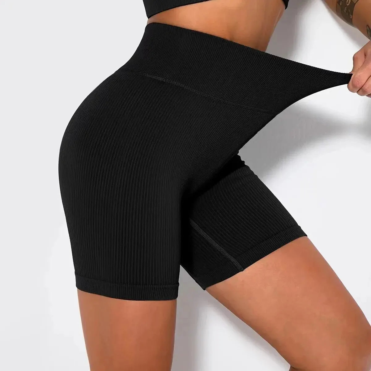 Pantalones cortos deportivos de punto sin costuras, pantalones cortos informales de cintura alta con realce para ciclismo, Fitness, correr, pantalones cortos ajustados de Yoga para levantamiento de cadera, ropa deportiva