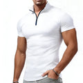 Camiseta de compresión para hombre, de verano, con cuello con cremallera, tops masculinos, camiseta de gimnasio, fitness, ajustada, casual, a la moda