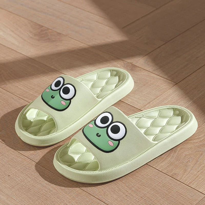 Chanclas antideslizantes para el baño, sandalias suaves de rana de dibujos animados, playa, Verano