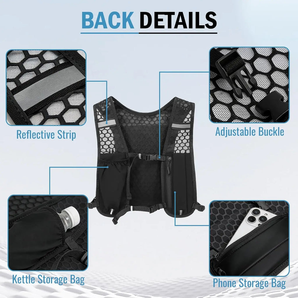 Chaleco para Correr, Mochila para Correr con Botella de Agua, Ligero, Transpirable, Bolsillos Extra Grandes, Paquetes de Hidratación para Mujeres y Hombres