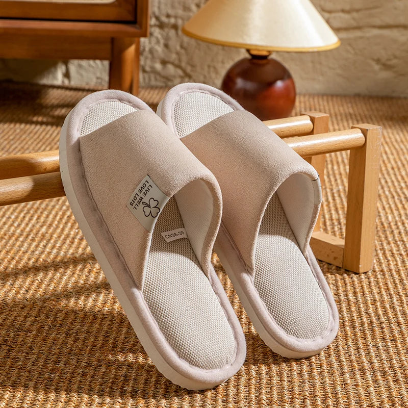 Zapatillas para hombre, zapatillas de casa de interior de suela blanda antideslizantes para primavera y verano, zapatillas cómodas de lino para todas las estaciones