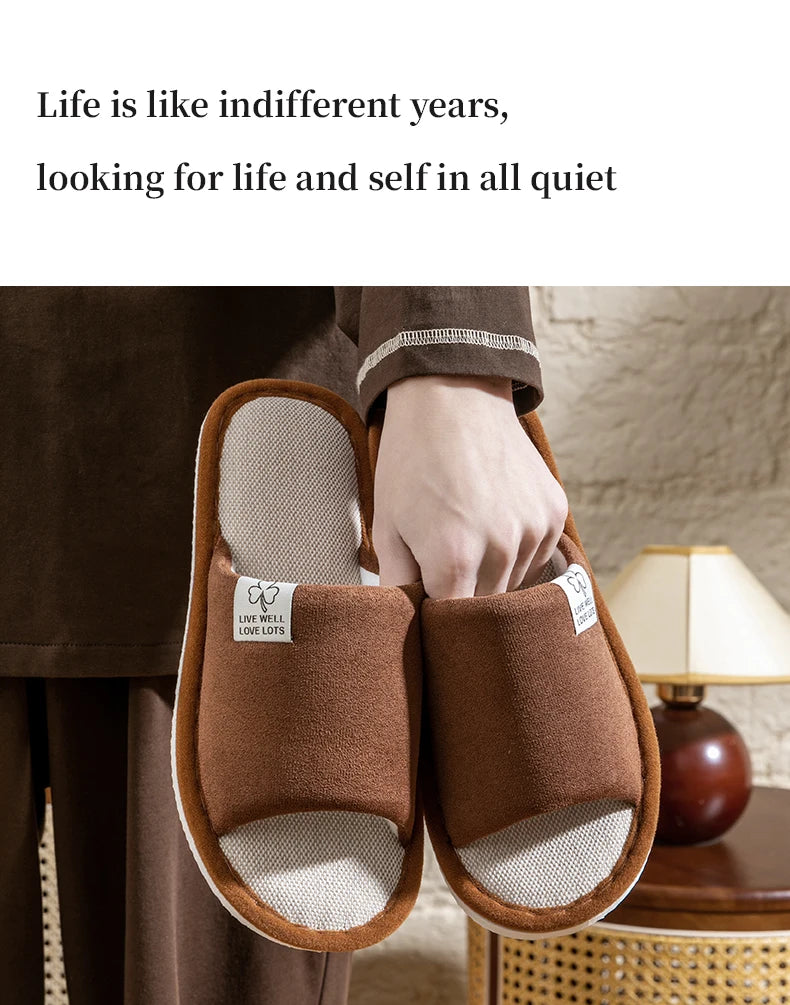 Zapatillas para hombre, zapatillas de casa de interior de suela blanda antideslizantes para primavera y verano, zapatillas cómodas de lino para todas las estaciones