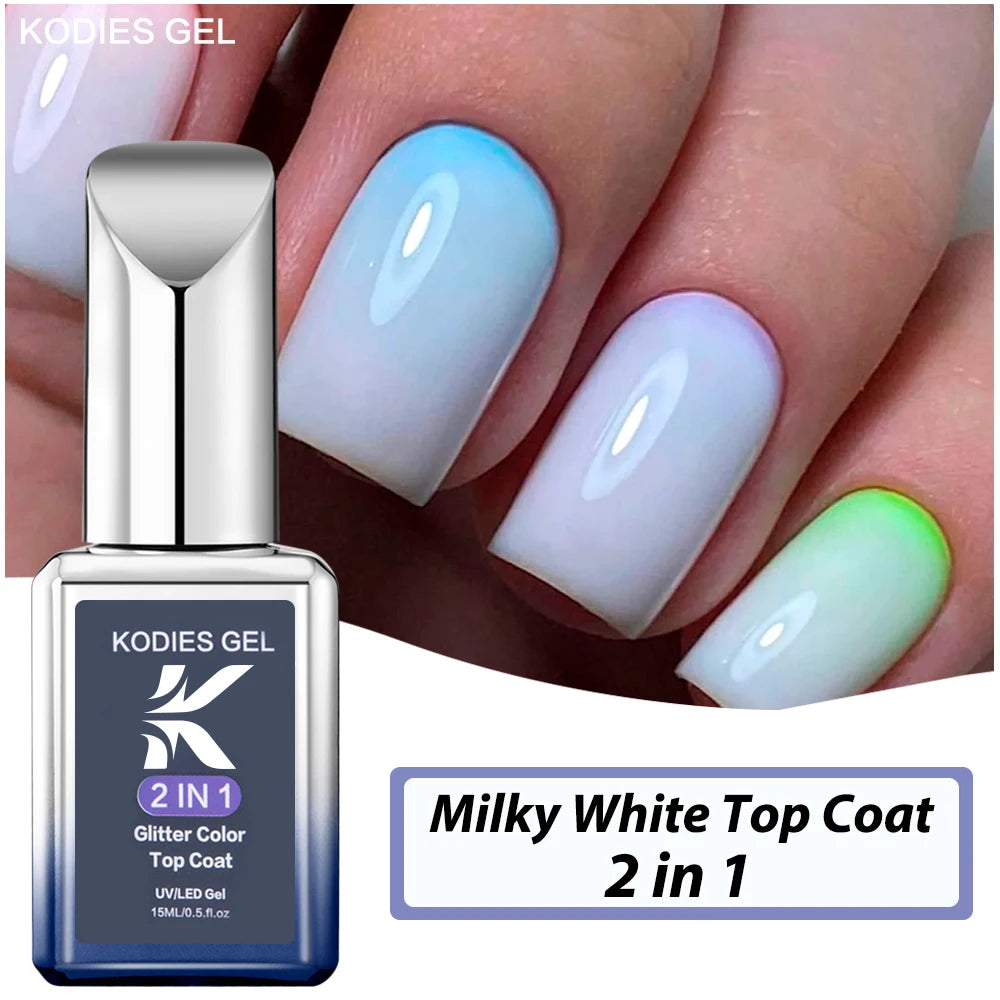 KODIES-Esmalte de uñas en GEL blanco lechoso para manicura, sellador de acabado semipermanente, pintura de Esmalte UV, 15ML