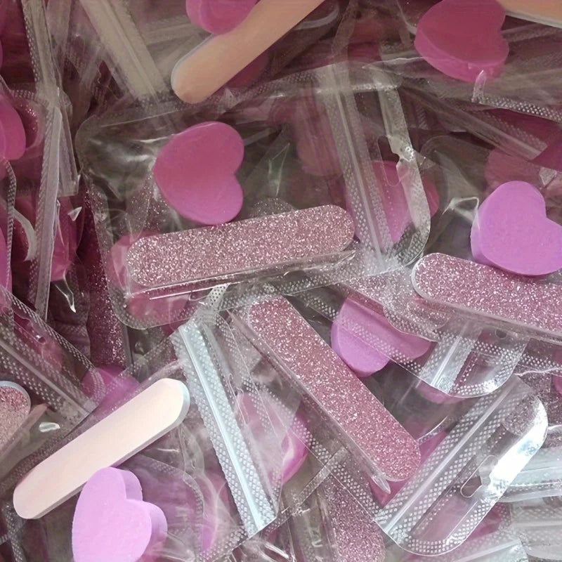 Set de 12 Piezas para el Cuidado de las Uñas con Brillo Rosa - Pulidor en Forma de Corazón, Varilla de Cristal y Lima de Doble Cara para Arte de Uñas y Pedicura