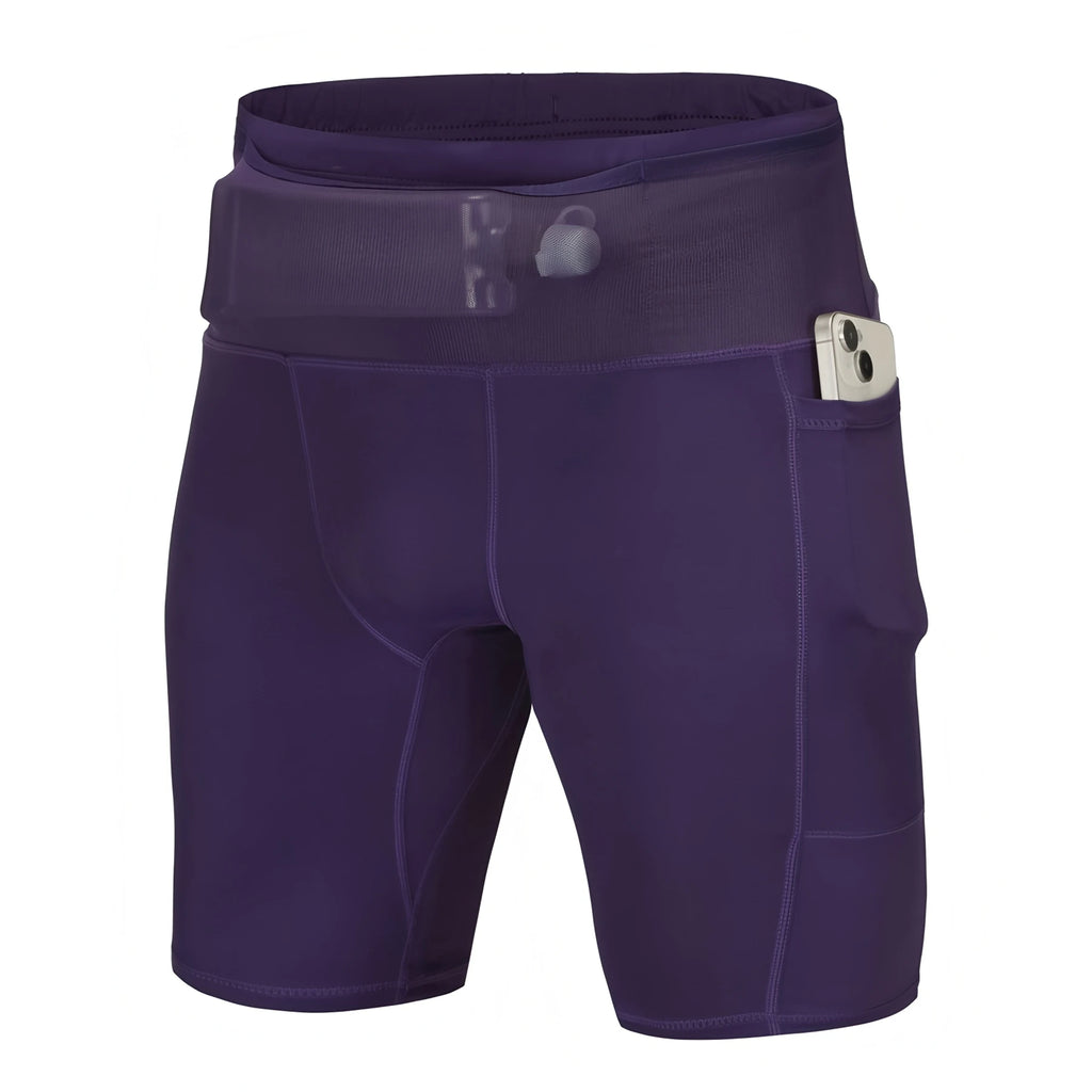 Pantalones Cortos de Running para Hombre con Riñonera, Compresión, Mallas Deportivas para Yoga, Fitness, Deporte al Aire Libre, Secado Rápido
