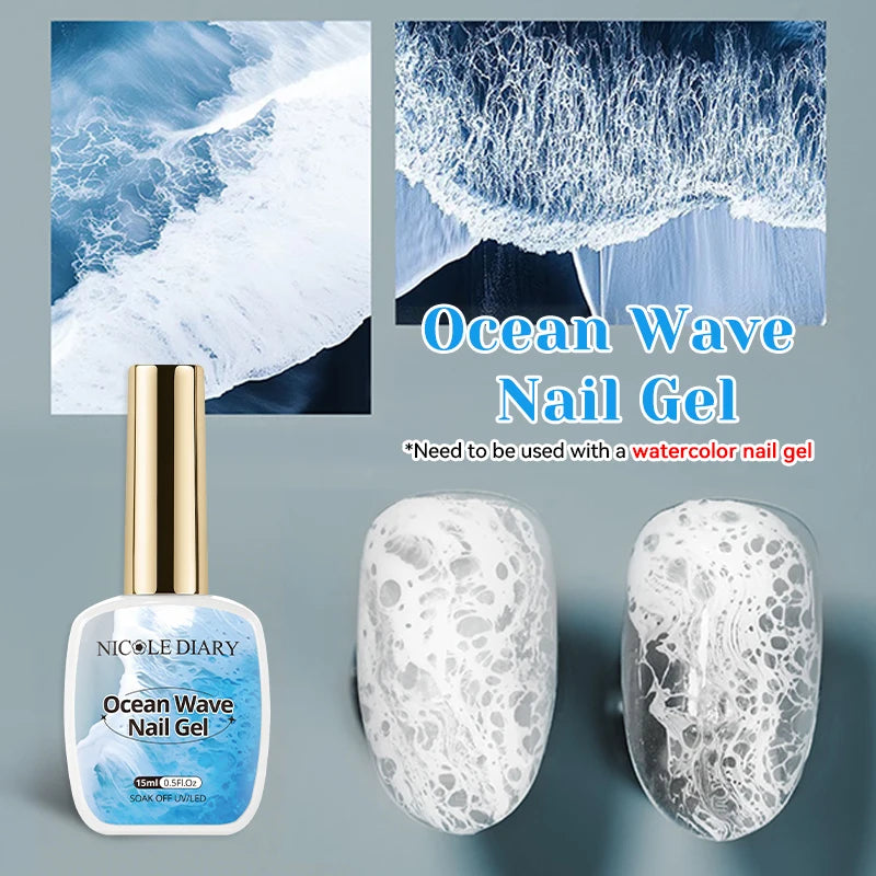 Esmalte de uñas en gel NICOLE DAIRY 15ml, efecto olas de mar, color blanco, para manicura de verano, barniz de uñas UV LED, gel removible para decoración de uñas.