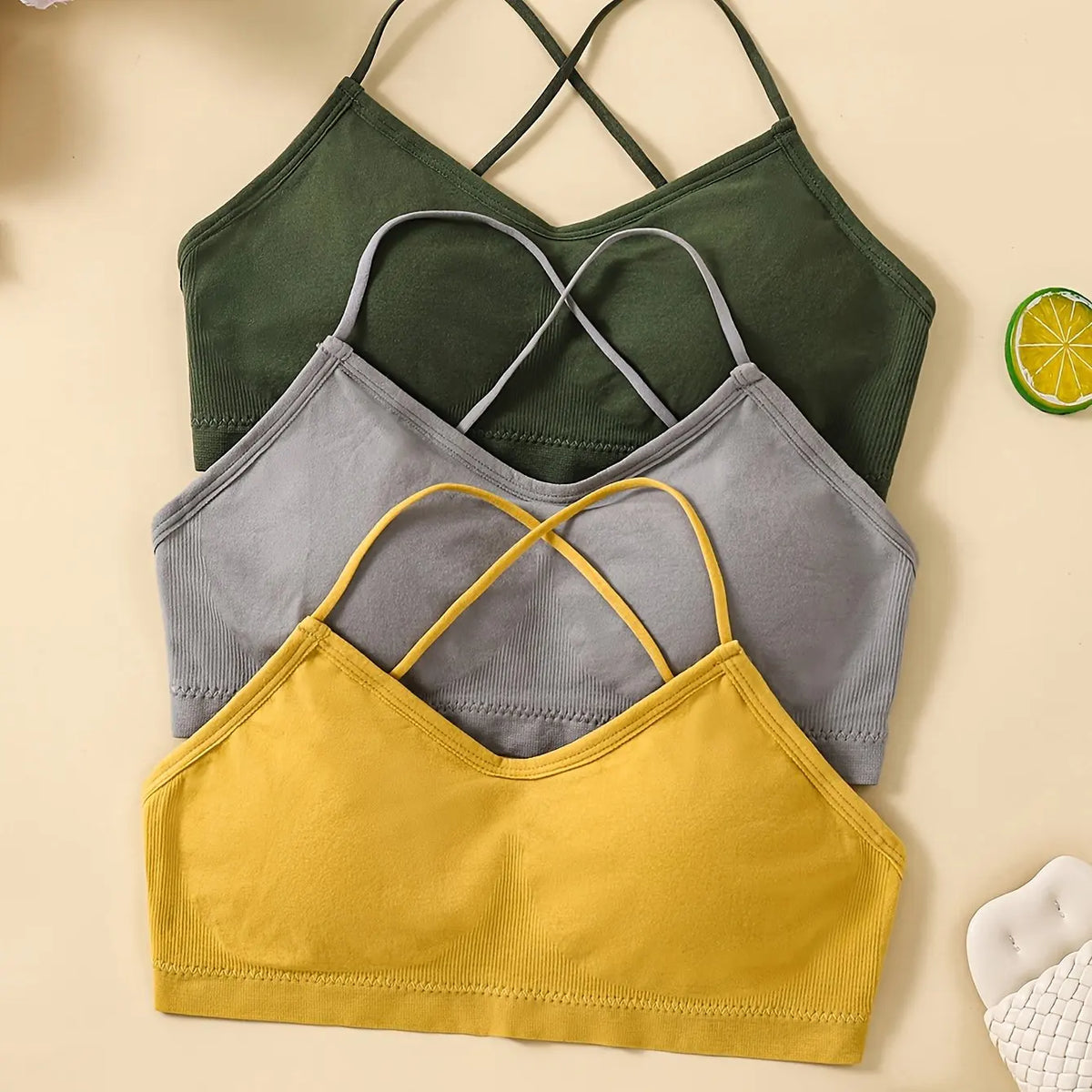 Conjunto de 3 unidades de Sujetador deportivo con tirantes cruzados para mujer, Sujetador deportivo para Yoga, Top para ombligo, Top de tubo para gimnasio y Fitness, sujetador Sexy de belleza transpirable en la espalda