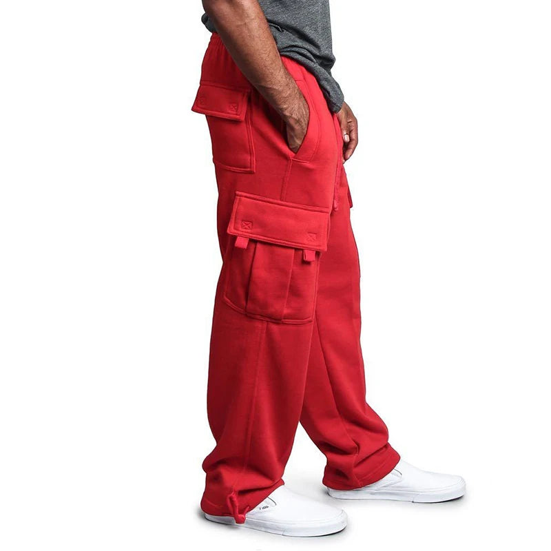 Pantalones de chándal de Ajuste Recto para hombre, ropa de calle para deportes y Joggers, pantalones largos holgados de gran tamaño con cordón, pantalones con múltiples bolsillos
