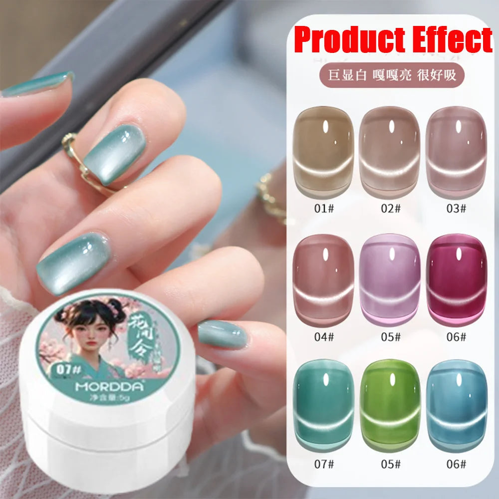 5 g/botella de Gel de ojo de gato para uñas de luz de luna blanca, esmalte de Gel satinado magnético, barniz de manicura de fototerapia con purpurina en remojo de 9 colores