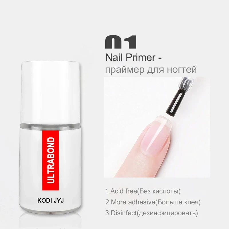 KODI JYJ Base y Top Coat para Esmalte en Gel, Primer sin Ácido, Barniz Híbrido Semipermanente, Top Coat Mate, Base de Goma Gruesa para Uñas