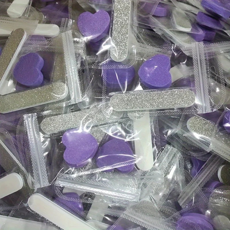 Set de 12 Piezas para el Cuidado de las Uñas con Brillo Rosa - Pulidor en Forma de Corazón, Varilla de Cristal y Lima de Doble Cara para Arte de Uñas y Pedicura