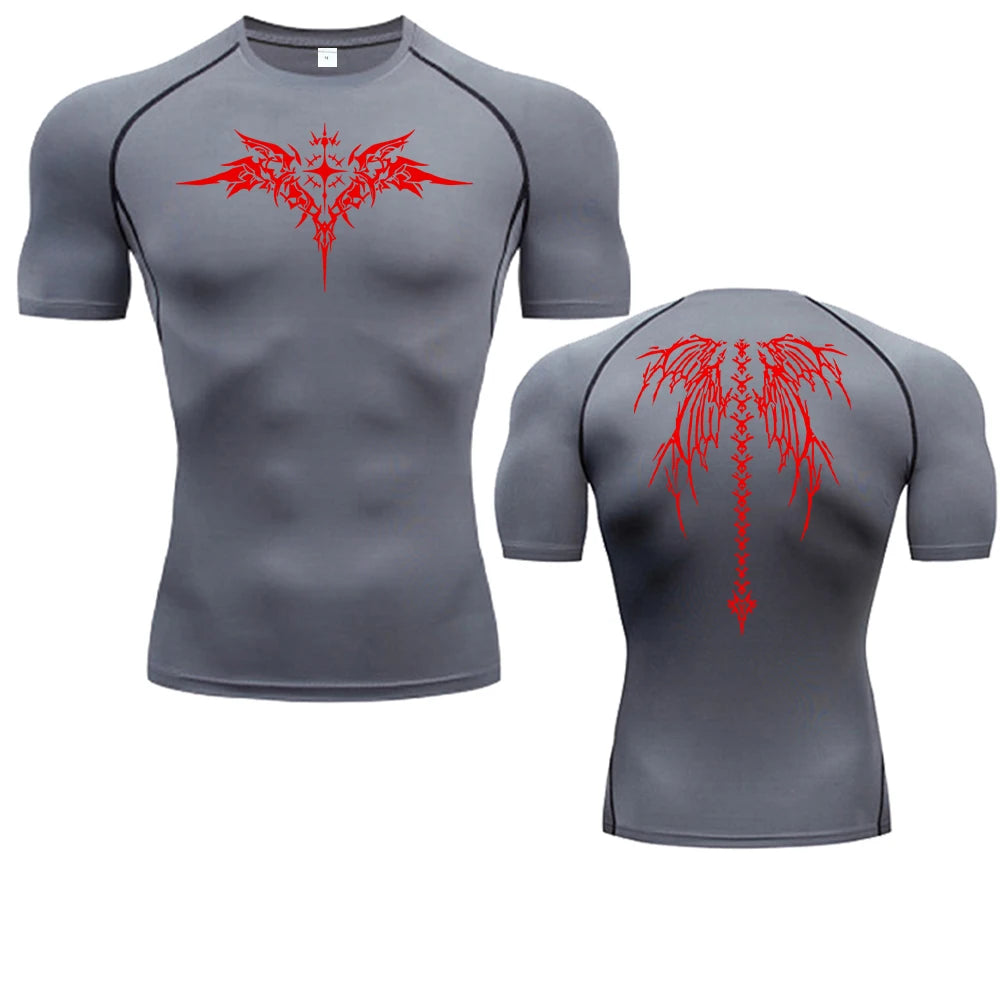 Camiseta de compresión con estampado de Anime para hombre, camiseta para correr, ropa deportiva de secado rápido para gimnasio, camisetas transpirables de manga corta