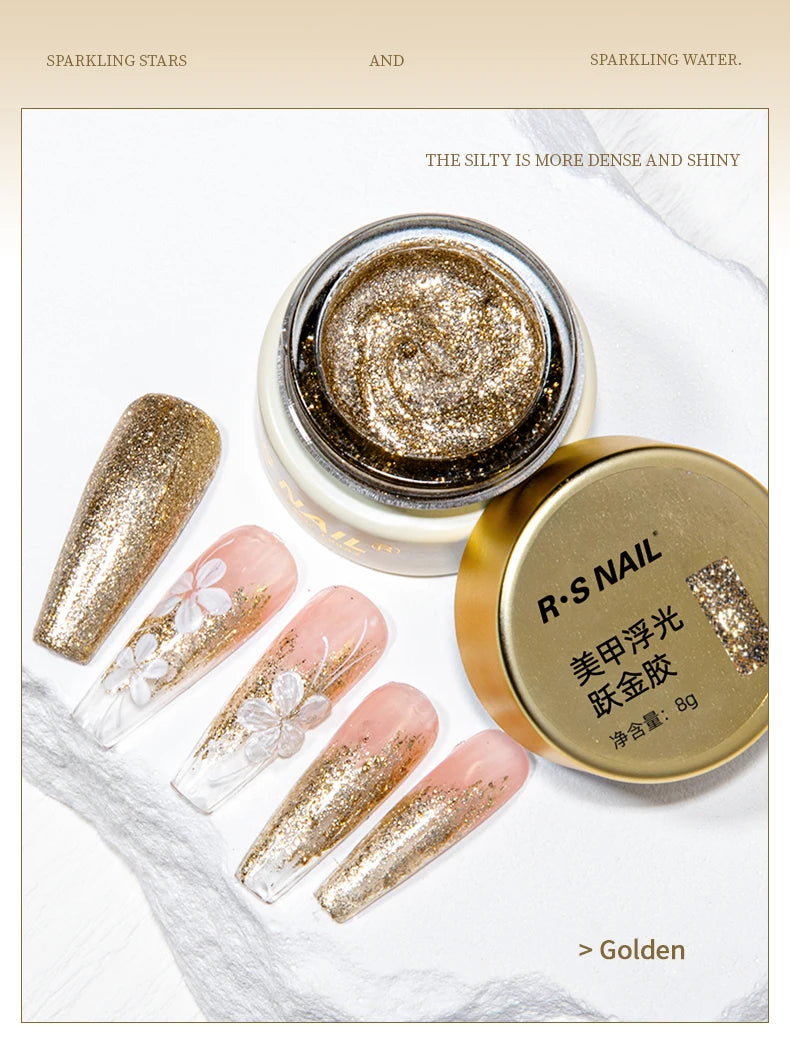 RSNAIL Esmalte de Uñas en Gel Platino Sin Capa Pegajosa 8g, Gel Metálico Brillante Dorado y Plateado para Delineado, Delineador para Dibujo Francés, Arte de Uñas DIY