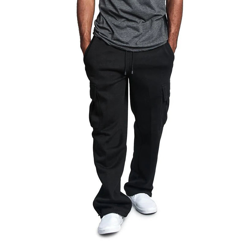 Pantalones de chándal de Ajuste Recto para hombre, ropa de calle para deportes y Joggers, pantalones largos holgados de gran tamaño con cordón, pantalones con múltiples bolsillos