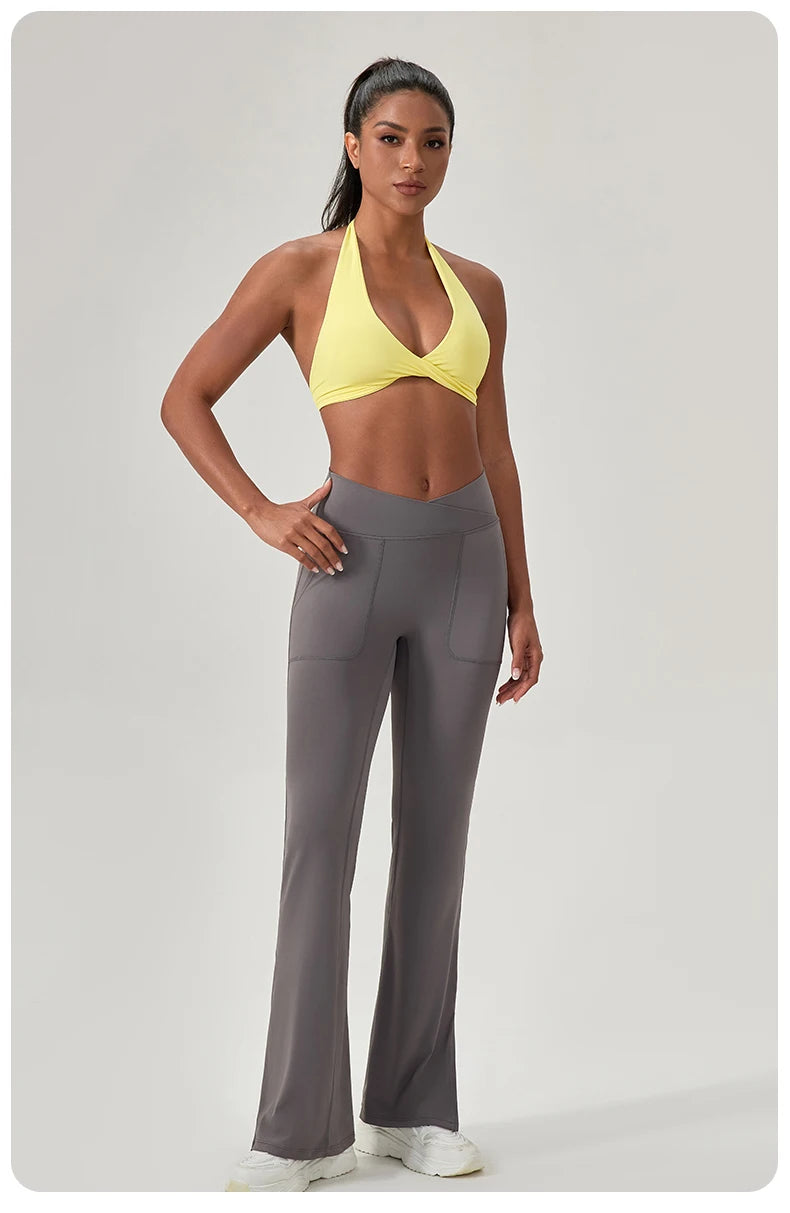 Sujetador deportivo de yoga para mujer, cuello halter con diseño de espalda elegante, sujetador de gimnasio sexy para correr, sujetadores deportivos de fitness