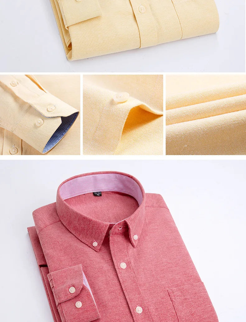 Camisa de Manga Larga para Hombre, Primavera, Verano, Otoño, Invierno, Oxford, Tejido Oxford, Corte Slim, Sin Plancha, Cómoda, Suave, Informal, a la Moda, Sencilla, para el Trabajo