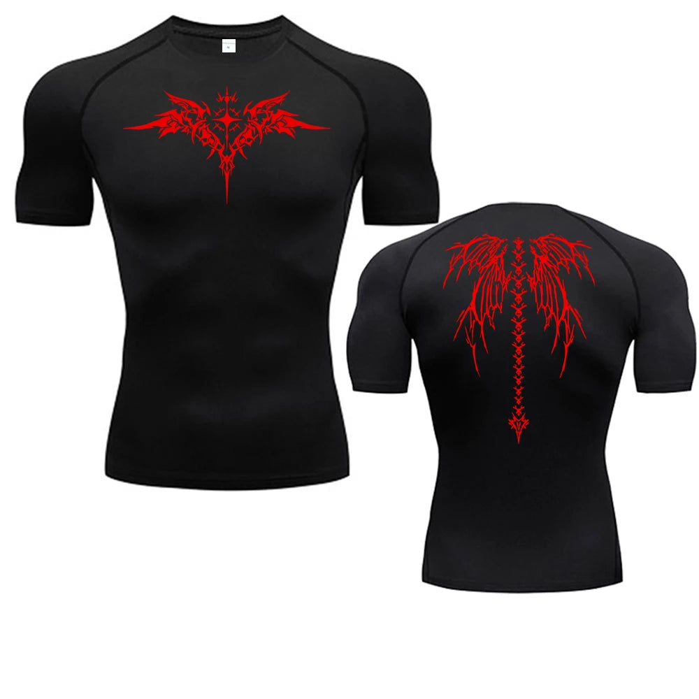 Camiseta de compresión con estampado de Anime para hombre, camiseta para correr, ropa deportiva de secado rápido para gimnasio, camisetas transpirables de manga corta
