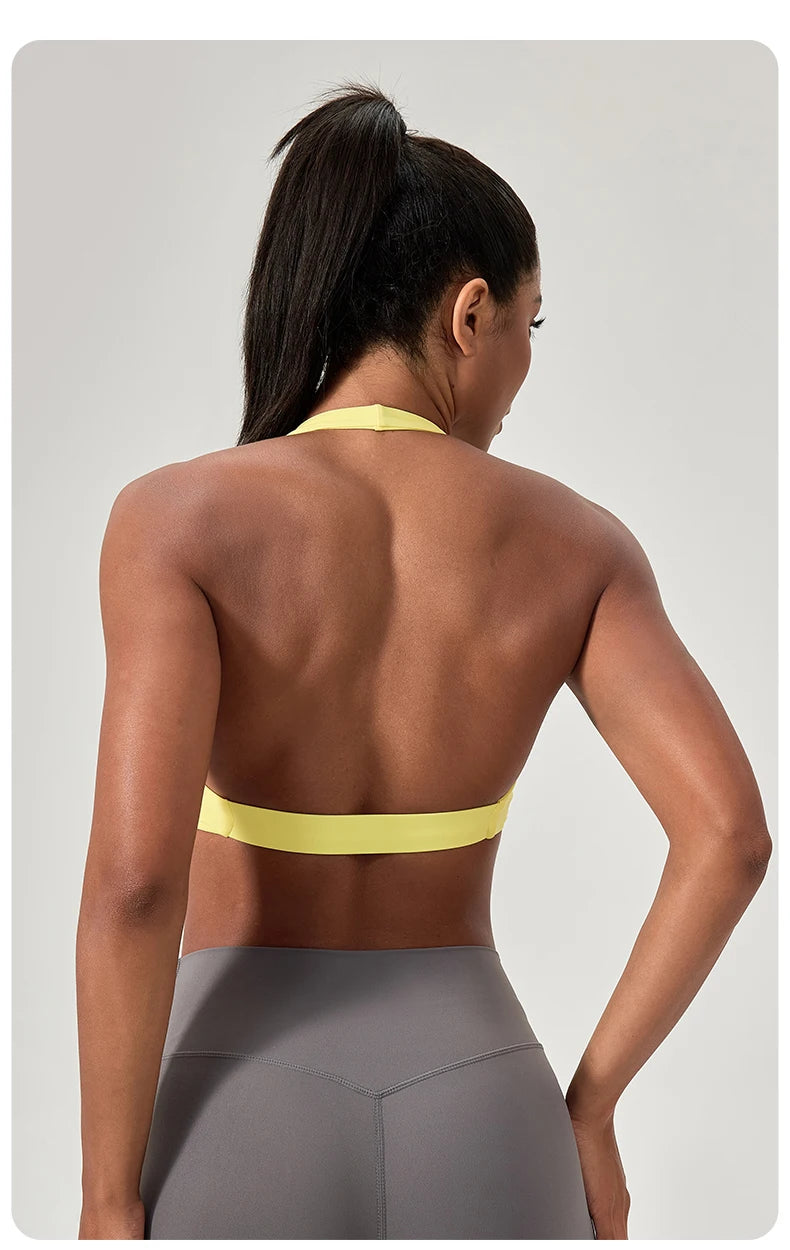 Sujetador deportivo de yoga para mujer, cuello halter con diseño de espalda elegante, sujetador de gimnasio sexy para correr, sujetadores deportivos de fitness