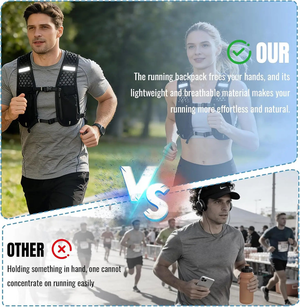 Chaleco para Correr, Mochila para Correr con Botella de Agua, Ligero, Transpirable, Bolsillos Extra Grandes, Paquetes de Hidratación para Mujeres y Hombres