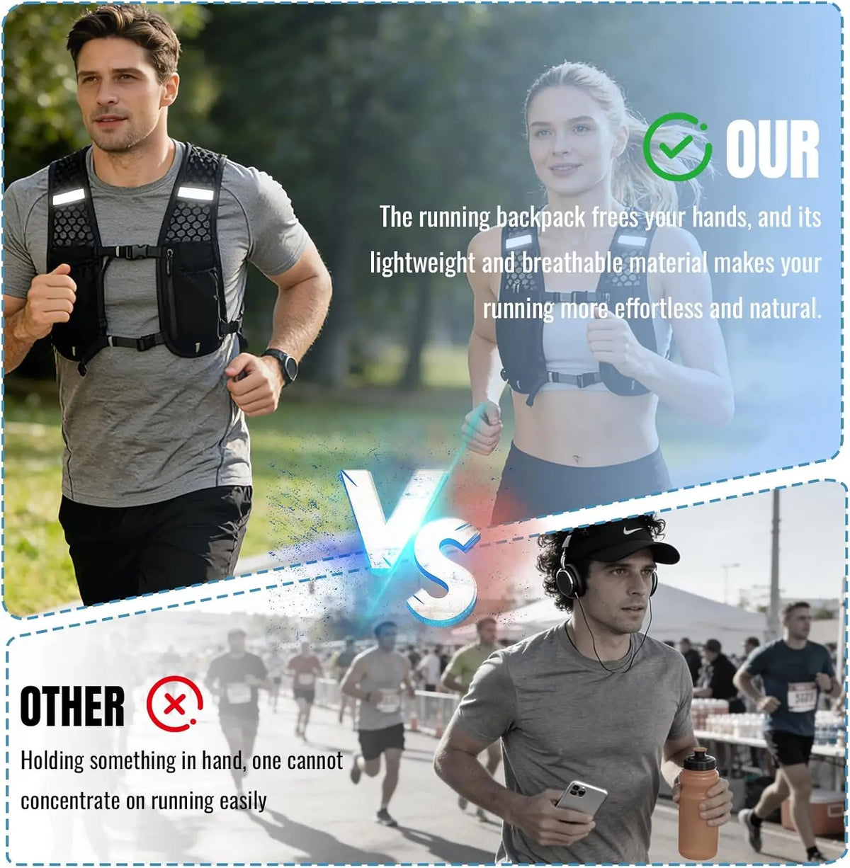 Chaleco para Correr, Mochila para Correr con Botella de Agua, Ligero, Transpirable, Bolsillos Extra Grandes, Paquetes de Hidratación para Mujeres y Hombres