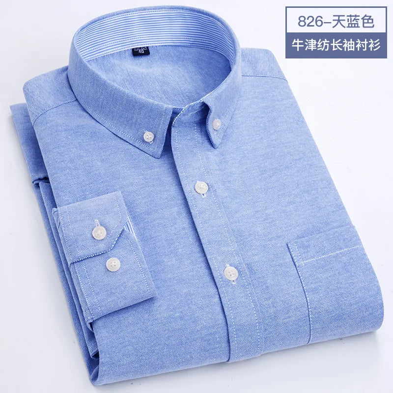 Camisa de Manga Larga para Hombre, Primavera, Verano, Otoño, Invierno, Oxford, Tejido Oxford, Corte Slim, Sin Plancha, Cómoda, Suave, Informal, a la Moda, Sencilla, para el Trabajo