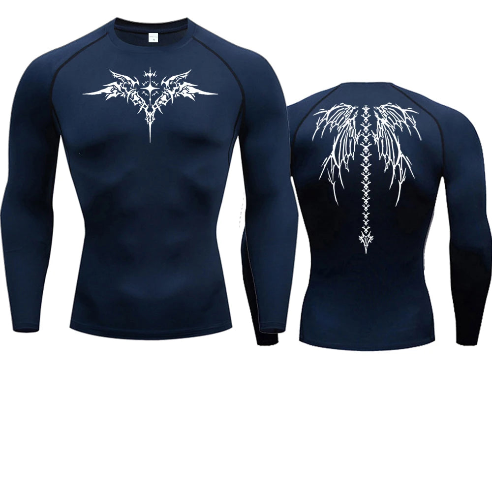 Camiseta de compresión con estampado de Anime para hombre, camiseta para correr, ropa deportiva de secado rápido para gimnasio, camisetas transpirables de manga corta