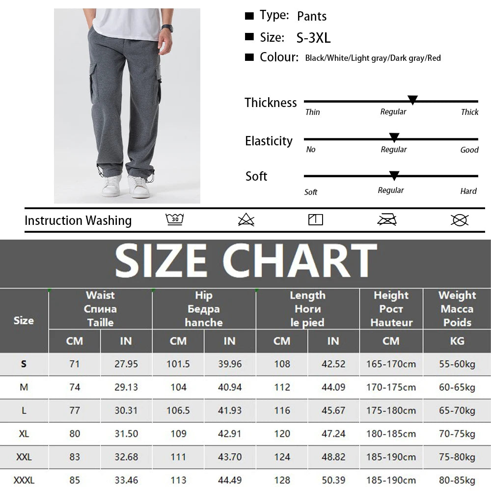 Pantalones de chándal de Ajuste Recto para hombre, ropa de calle para deportes y Joggers, pantalones largos holgados de gran tamaño con cordón, pantalones con múltiples bolsillos