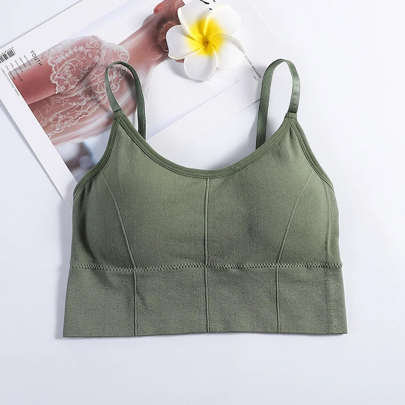 Ropa deportiva sin espalda para mujer, Sujetador deportivo para gimnasio, ropa interior sin costuras para mujer, correa ajustable para el hombro, chaleco de Yoga acolchado interior, Bralette